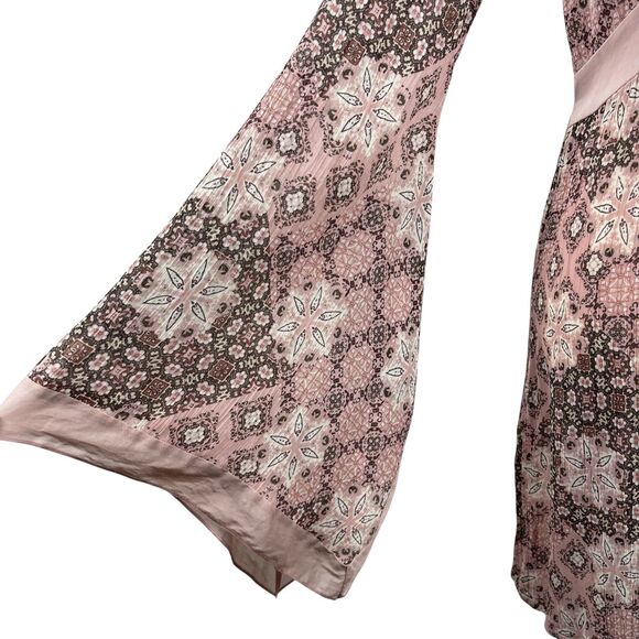 Kookai Mini Dress Size 2 Pink Brown Geometric Floral Long Sleeve Boho Hippie - Picture 7 of 12